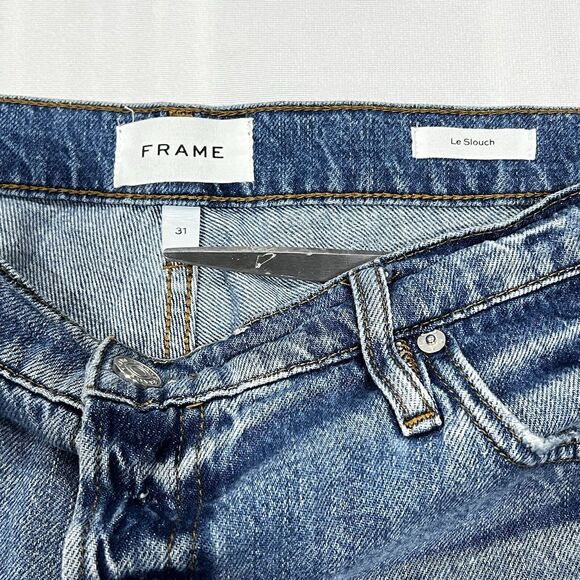 Frame Denim Jeans Blue Straight Medium Wash Distressed Le Slouch Sz 31 (38X29) - Picture 7 of 10